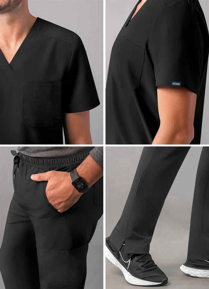 Adar Addition Scrub Set For Men - Classic V-Neck Scrub Top & Cargo Scrub Pants - Image 4 of 4