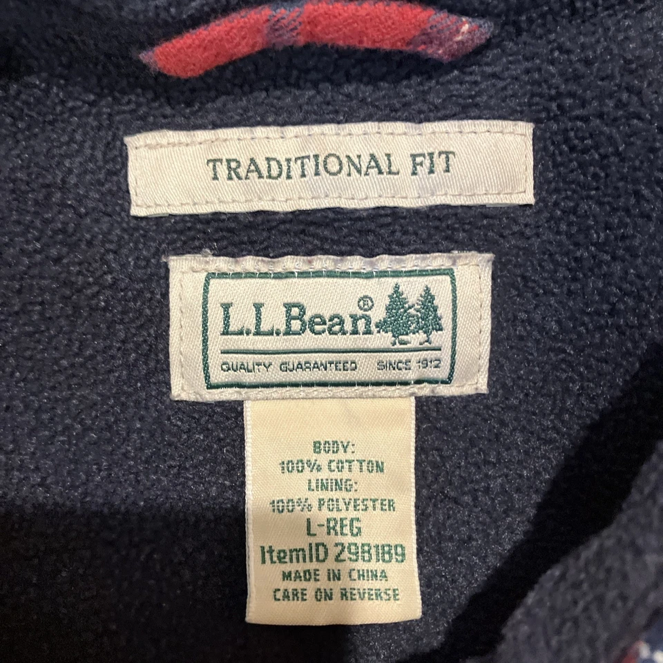 Men's L LL Bean Plaid Fleece Lined Shacket Flannel Jacket Red Blue Button Up - Image 2 of 4