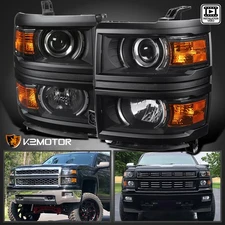 Fits 2014-2015 Chevy Silverado 1500 Pickup Black Projector Headlights Headlamps