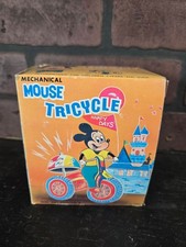 Vintage Walt Disney Mickey Mouse Windup Tricycle Tin Lithograph Works, W/ Box