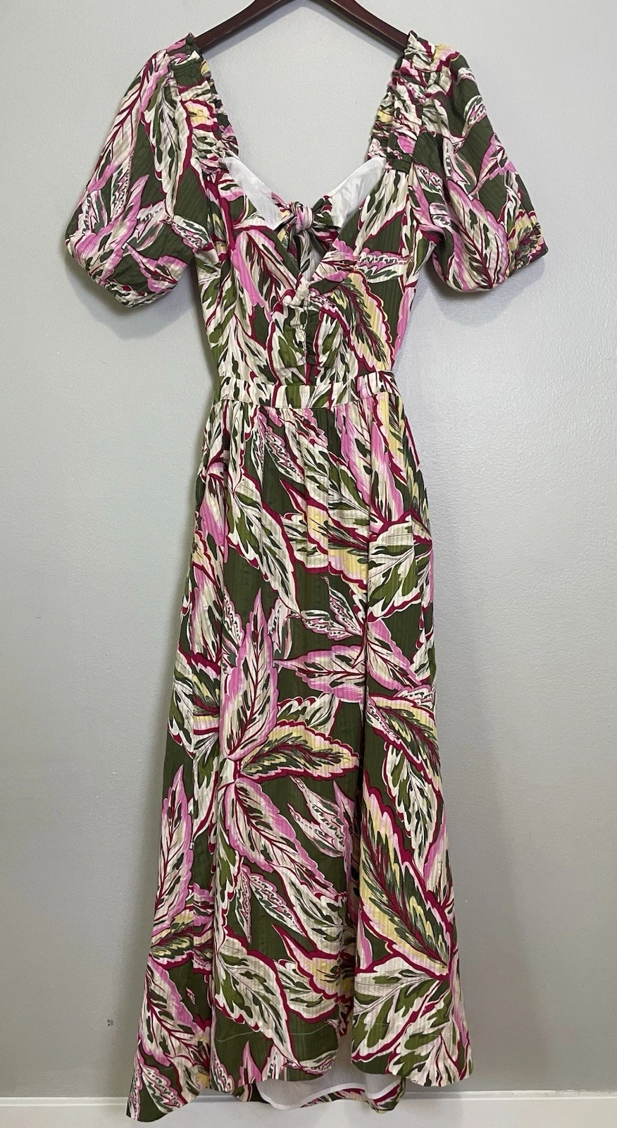 PALM ANGELS Maxi abito nuovo con etichette LOFT spiaggia taglio palma taglia S tropicale oliva e fiori rosa