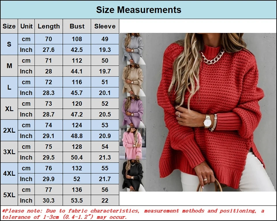 Women Chunky Knitted Sweaters Ladies Long Sleeve Winter Baggy Plain Jumper Tops  - Image 2 of 4