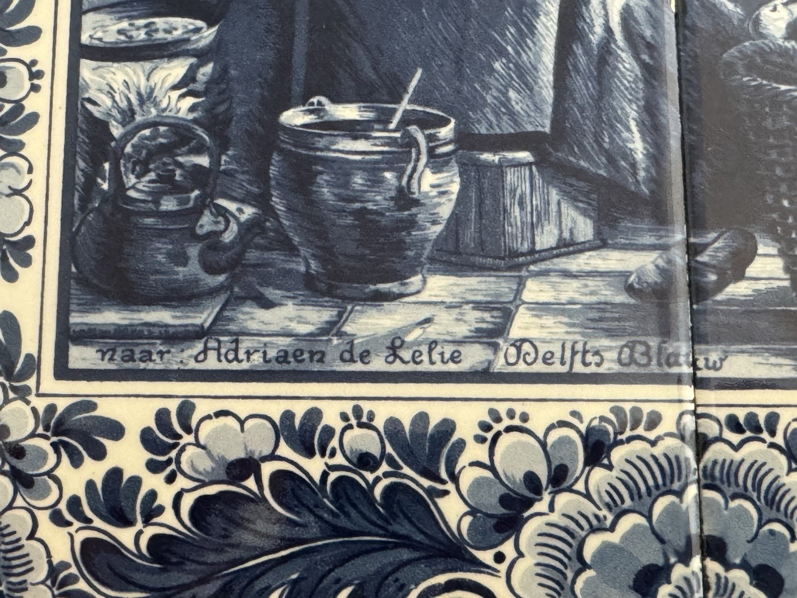 Rare Delft Blauw “Women Making Pancakes“ naar Adriaen De Lelie “De Keuken” READ