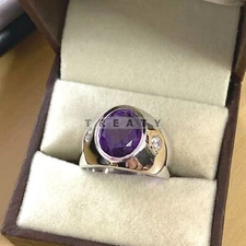 Amethyst Oval Cut Gemstone With 925 Sterling Silver Ring For Men's #121