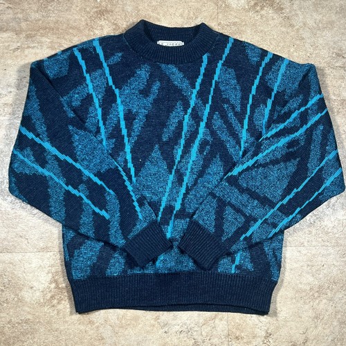 Vintage 80s Le Tigre Abstract Tiger Stripes AOP Knit Pattern Sweater Youth Large - Picture 2 of 4