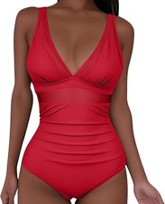 Women's Mesh Swimsuit One Piece Swimsuit Tummy Control Swimwear Push Up Padded