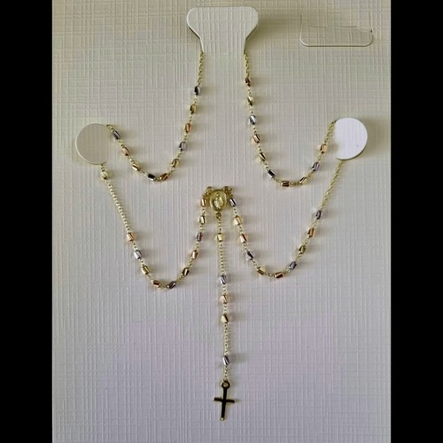 9ct solid yellow white and rose Gold 3 tone rosary beads necklace Italy UNIQUE - Picture 4 of 4