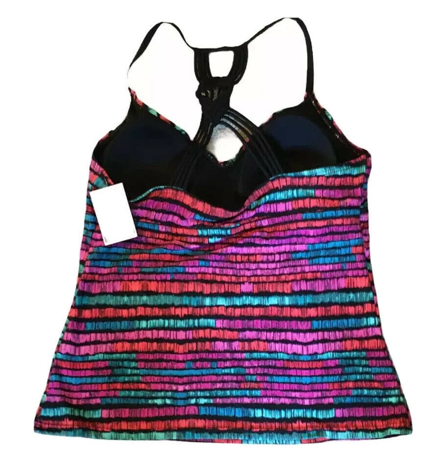 Apt. 9 Tankini cuello en V para mujer talla grande 12-14 rosas negros macramé espalda corredora Foto 2 de 4