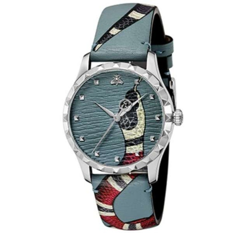 Gucci G-Timeless YA1264080 Blue Kingsnake Head Print Men's Watch