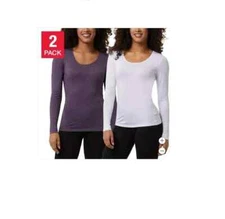 Womens  Long Sleeve 32 Degrees Heat Scoop Neck 2 Pack Thermal Baselayer -Small