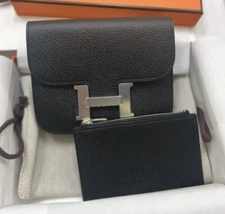 NIB Hermes Constance Slim Wallet Black Belt Bag Palladium HW