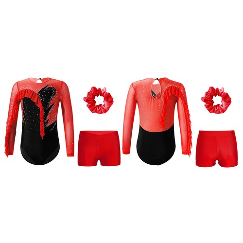 Kids Girls Leotard With Shorts Elastic Waistband Bodysuit And Bottoms Gymnastic - Picture 26 of 57