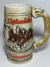 Budweiser Clydesdales Anheuser Busch Ceramic Glass Stein Beer Mug Ceramarte 1983