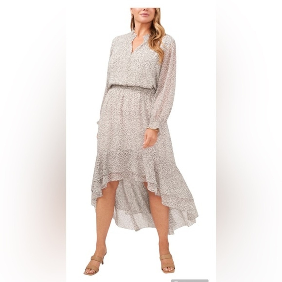 1 state long sleeve dress 1.state Smocked Ruffle Hem Dress Soft Ecru