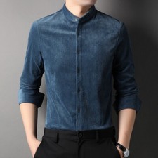 Men Corduroy Blouse Tops Shirt Casual Formal Long Sleeve Slim Retro Button