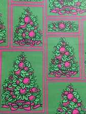 VTG CHRISTMAS WRAPPING PAPER GIFT WRAP TREES FUCHSIA PINK & GREEN NOS 1960