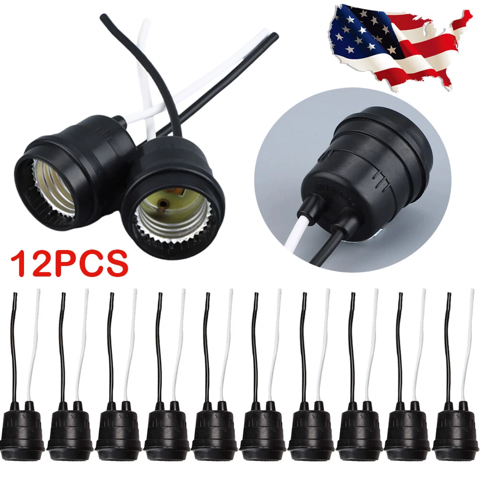 12PCS Lamp Base Waterproof Black Pigtail Lamp Holder Socket 250V 6A 12 E27 - Image 3 of 4