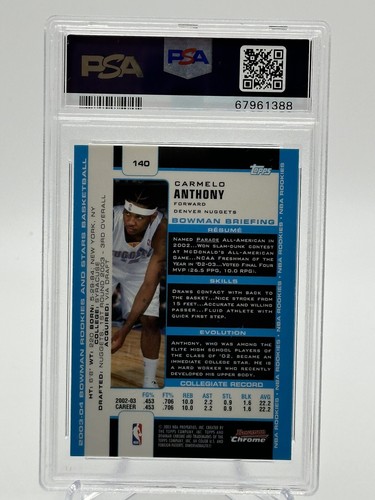 2003-04 Bowman Rookies & Stars Carmelo Anthony Rookie Card RC #140 PSA 8 Nuggets - Picture 2 of 2