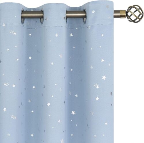 Cute Star Room Darkening Curtains - Thermal Insulated Baby Blue, 52 x 63 Inch - Picture 6 of 12