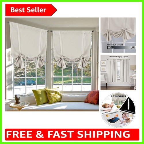 42x63 Blackout Curtain Panels in Ivory - Stylish Tie-Up Design for Kitchens