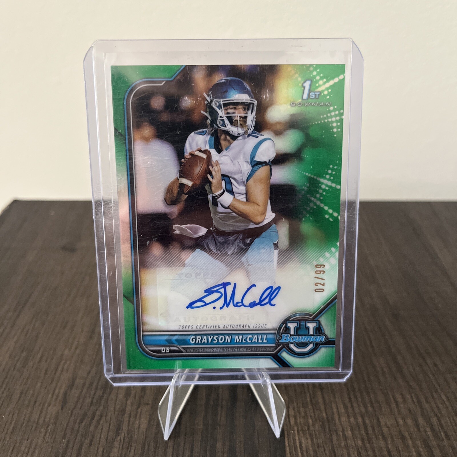 2021-22 Bowman University Grayson McCall green Auto #2/99 JERSEY MATCH NC STATE