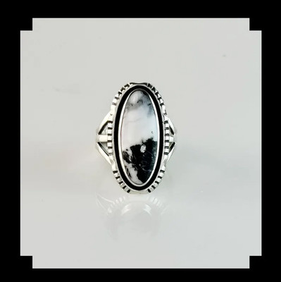 Handcrafted Sterling and White Buffalo Ring Size 7 3/4