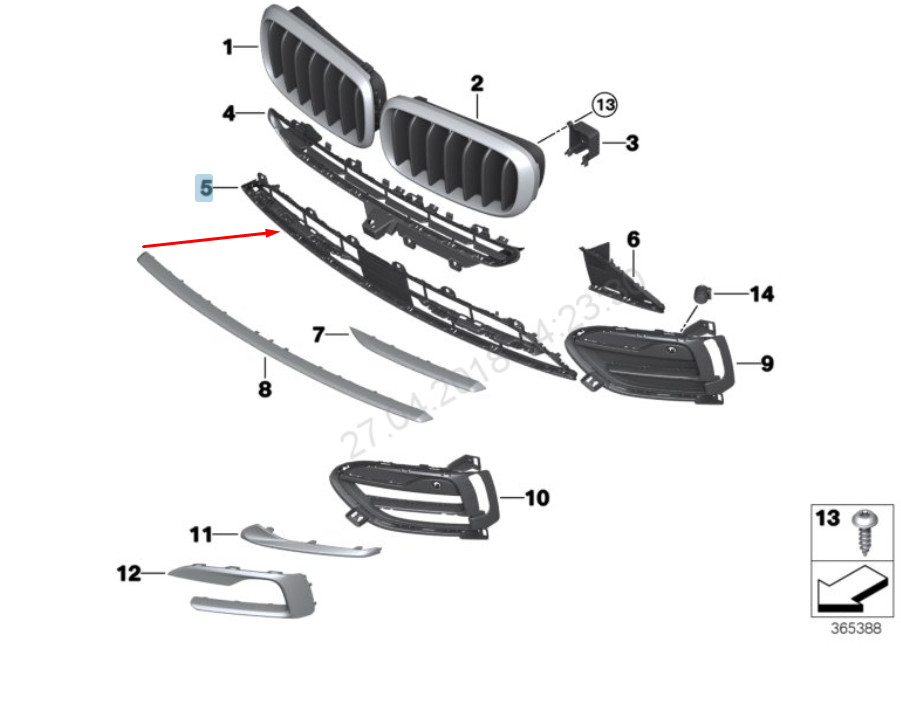 NEW BMW X6 F16 FRONT BUMPER UPPER GRILL MIDDLE OPEN - BASIS  