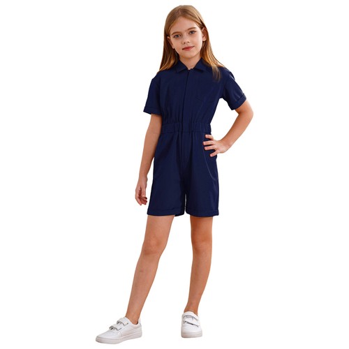Kids Girls Jumpsuit Work Rompers Sport Coverall Casual Overalls Elastic Waist - Picture 59 of 83