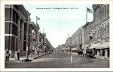 Vintage Postcard Bridge Street Chippewa Falls Wisconsin D8