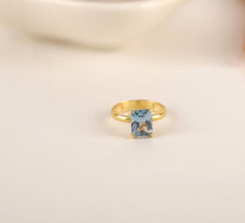 Gold Plated Blue Topaz Ring Silver Engagement Ring Birthstone Jewelry