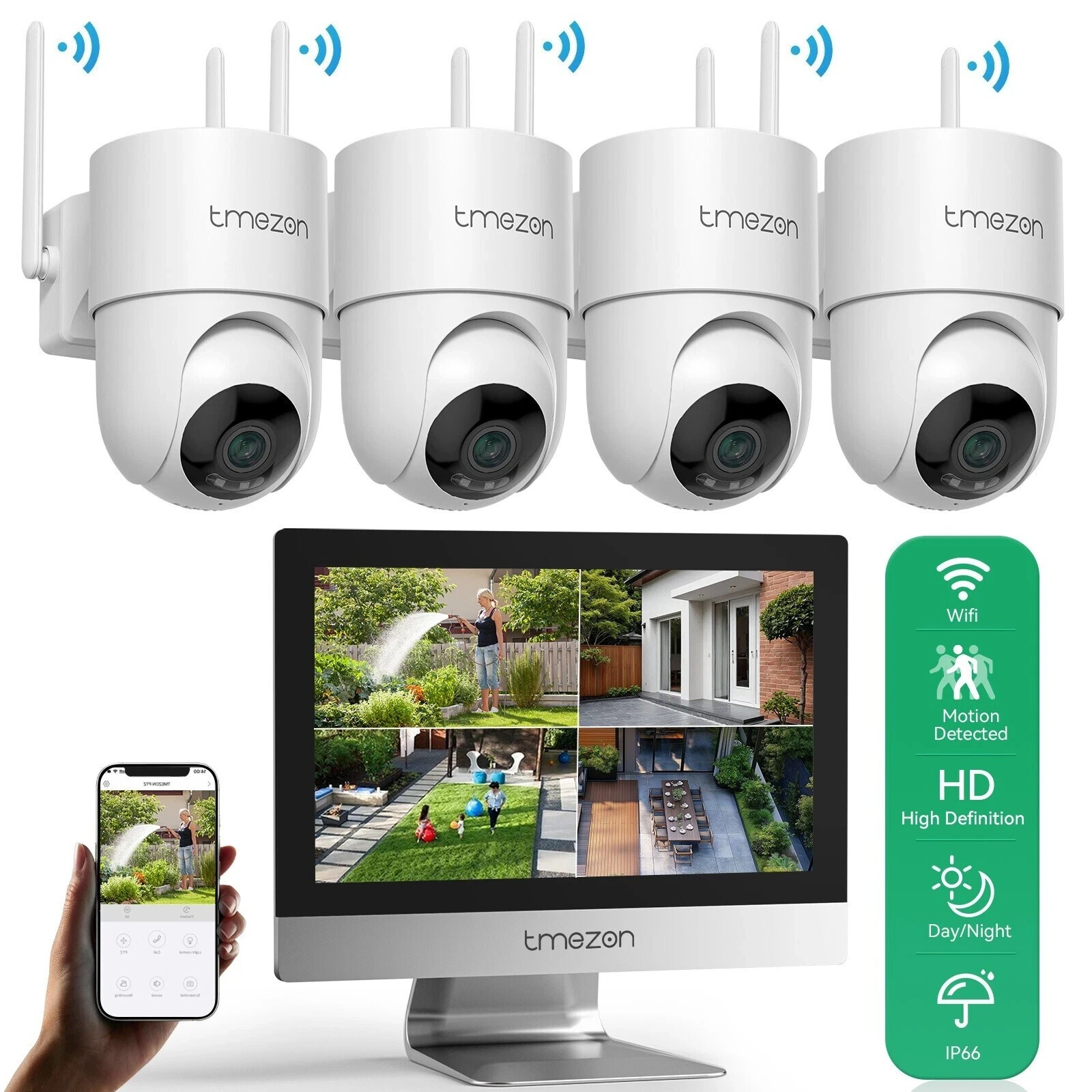 Outdoor 10ch Nvr 12'' Monitor Cctv Wifi Ptz 1tb