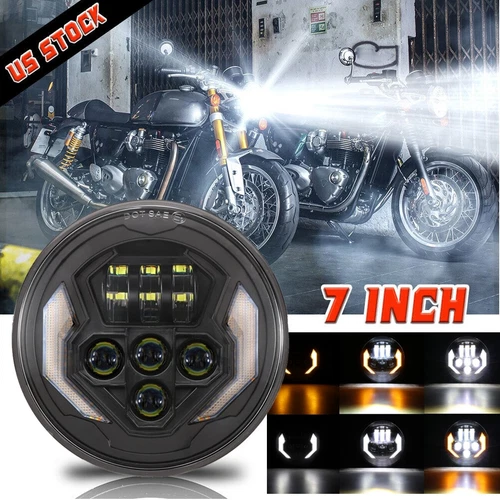 7" Motorcycle Headlight LED Turn Signal Light DRL For Harley Cafe Racer XL 1200