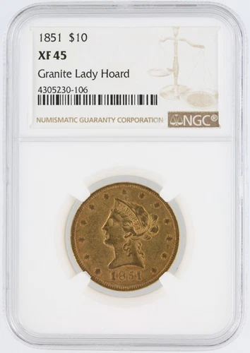 1851 Liberty Gold Eagle NGC XF45 $10 Philadelphia Minted "Granite Lady Hoard"