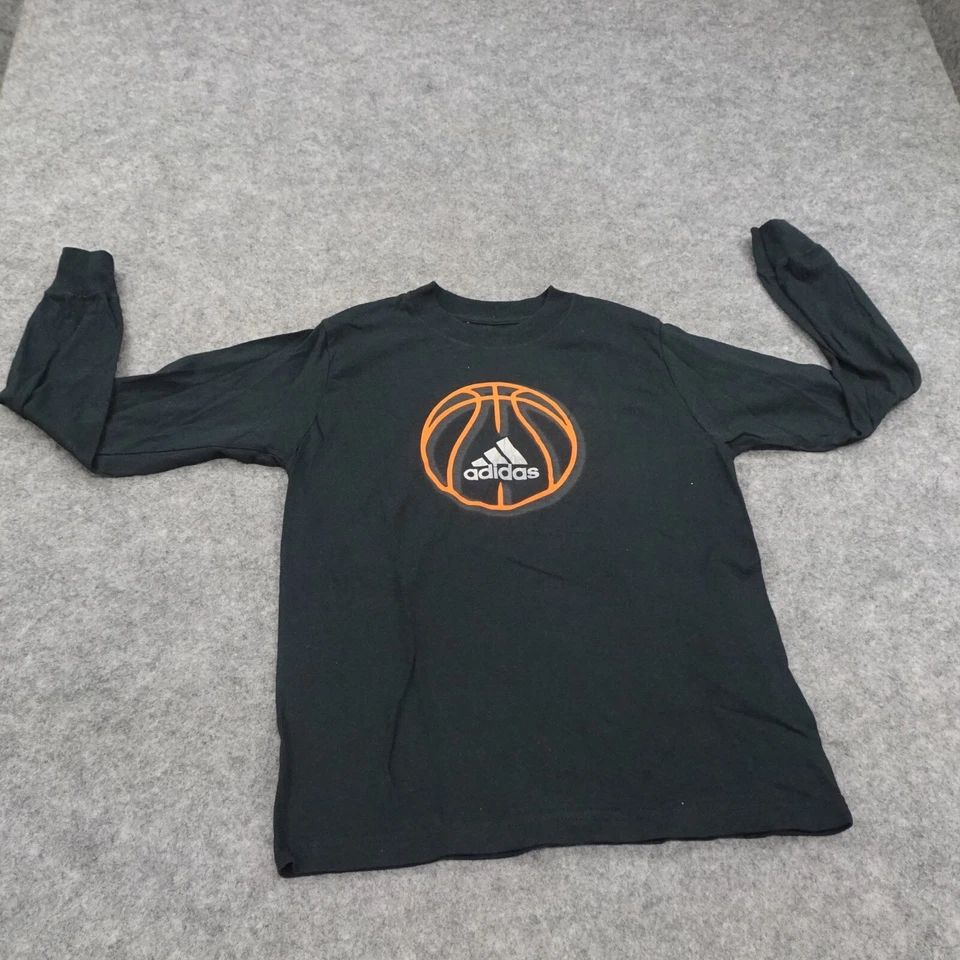 Adidas T Shirt Boys Medium Long Sleeve Black Orange Basketball Vintage 2000s - Image 2 of 4