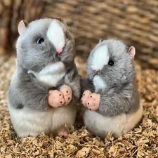 2 Plush Hamsters for the Price of 1 - 5" & 6" Realistic Grey & White