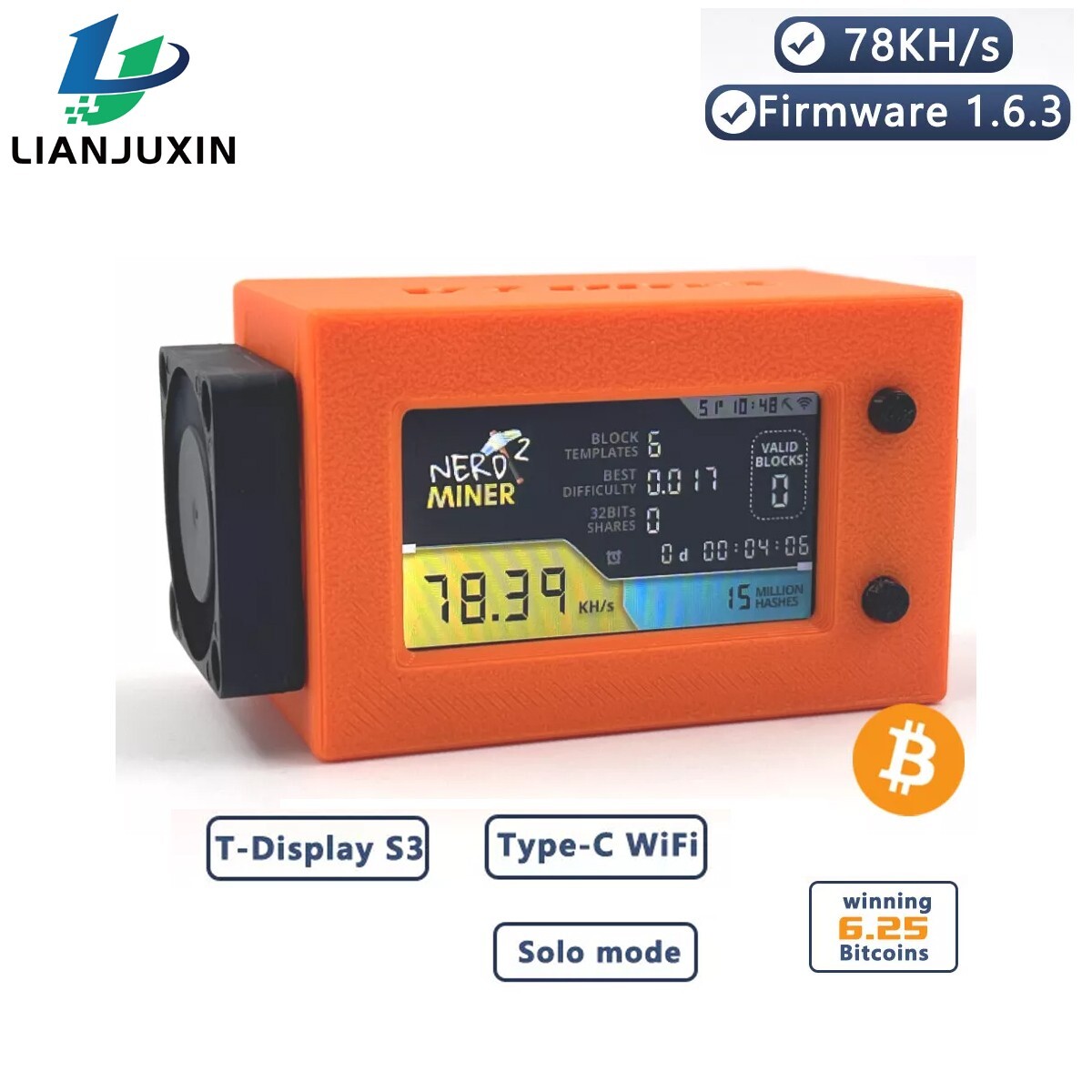 Nerdminer V2 Pro Minero Bitcoin Nerdminer V2 Pro – Minero De Lotería BTC,  78K/s, Con Ventilador, Color Negro Nerdminer V2 Pro Con Ventilador