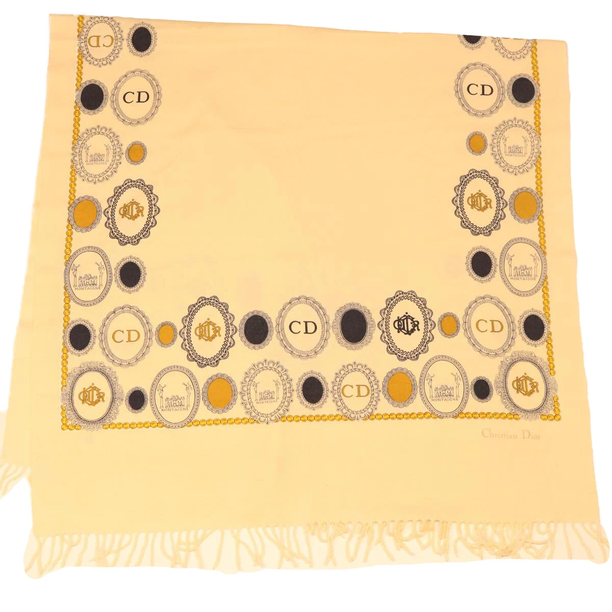 Foulard Christian Dior coton beige authentique kk189