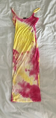 FashionNova Not a Spot On Me Midi Pink/Yellow Tie Dye Midi Lined NWOT XS