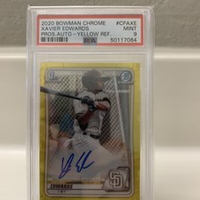 Xavier Edwards 1st Bowman Chrome Auto PSA 9 2020 Yellow Refractor /75 Mint