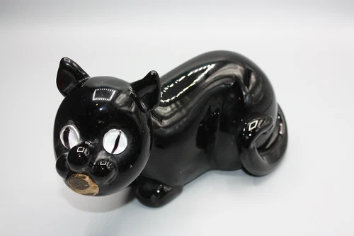 Vintage MCM Murano Art Glass Seguso Bischoff Black Cat Decanter w/Label & Cork