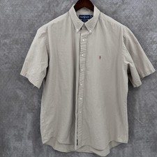 Ralph Lauren Shirt Mens XL Beige Solid Short Sleeve Button Down Blake Cotton
