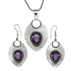 Set Amethyst Pendant Earrings Womens  Earring Necklace Sterling