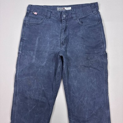 Carhartt Pants Mens 34x32 Blue Flame Resistant Pants Workwear Cargo (Tag34x34)