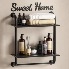 Bathroom Shelves Wall Mounted, Rustic Farmhouse Pipe Shelves, Wall Shelves 2-...