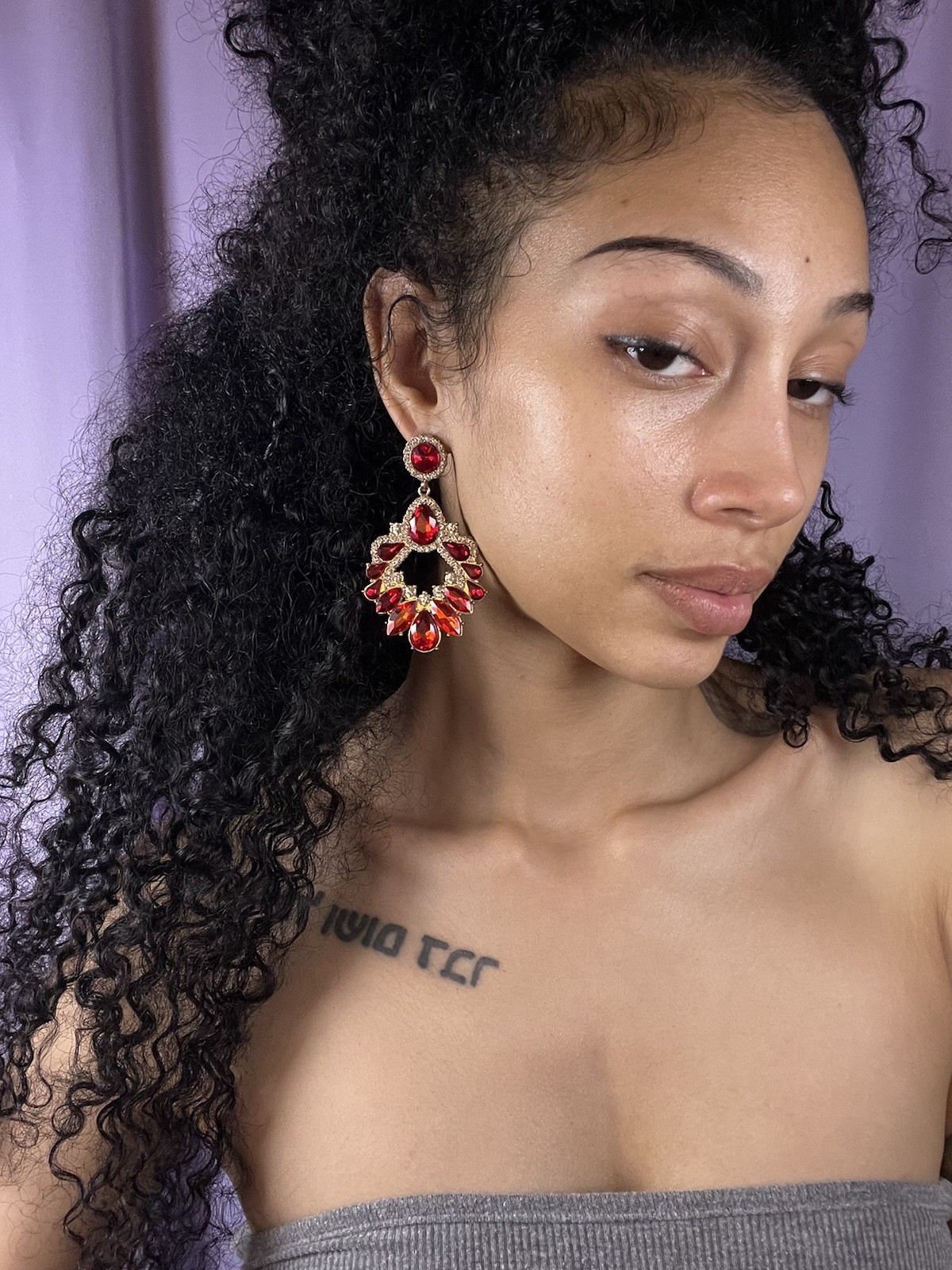 Ruby Red Rhinestone Chandelier Drop Earrings 3" F… - image 8