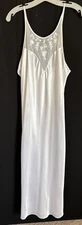 Vintage Val Mode Liquid Satin White Bridal Long Nightgown w/ Lace Small