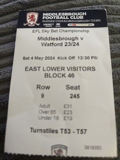 Ticket Middlesbrough V Watford 2023/2024