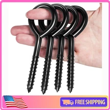 4 Pack 5 Inch Stainless Steel Eye Bolts Screw in Hooks, Heavy Duty Black Large S