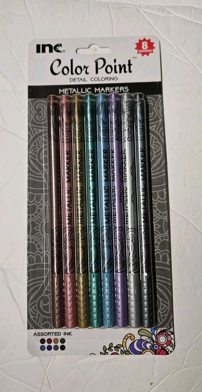2 Packs 16 Metallic Markers By INC. COLOR POINT Detail Coloring Fine Tip NEW