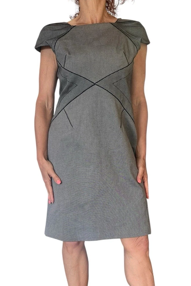 VESTIDO MUJER ZAC POSEN GRIS NEGRO ALGODÓN TEJIDO MANGA GORRA FUNDA AJUSTADA ELÁSTICA 10 Foto 4 de 4